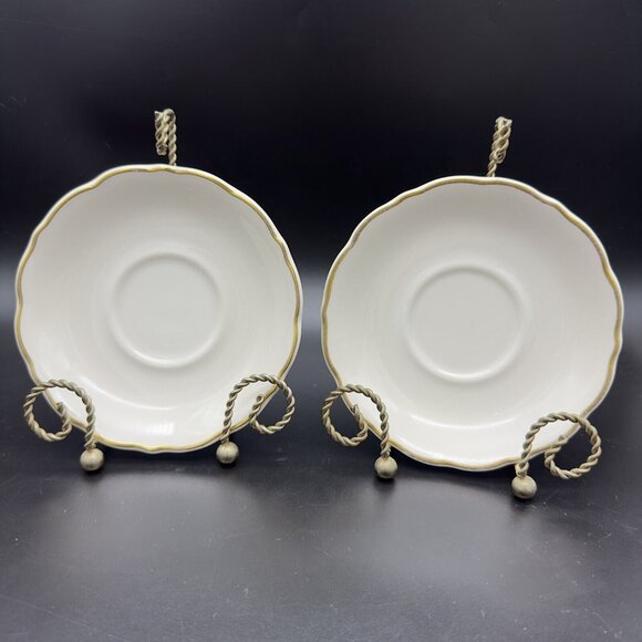2 Vtg Syracuse China Cream Gold Scalloped Edge Rim Saucers Restaurant Ware 5.5” - Picture 1 of 6